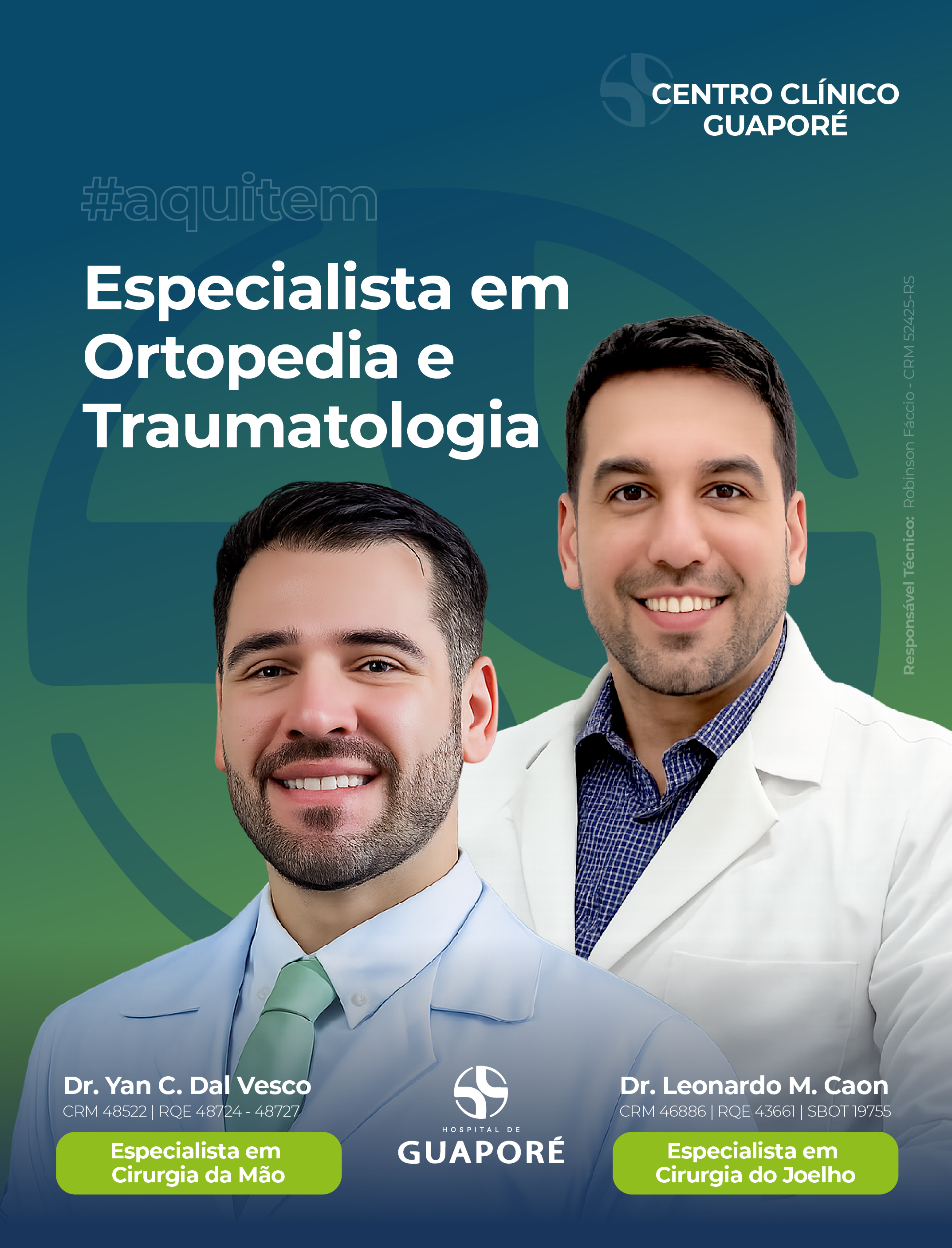 Novos especialistas em mão e joelho atendendo no Centro Clínico Guaporé