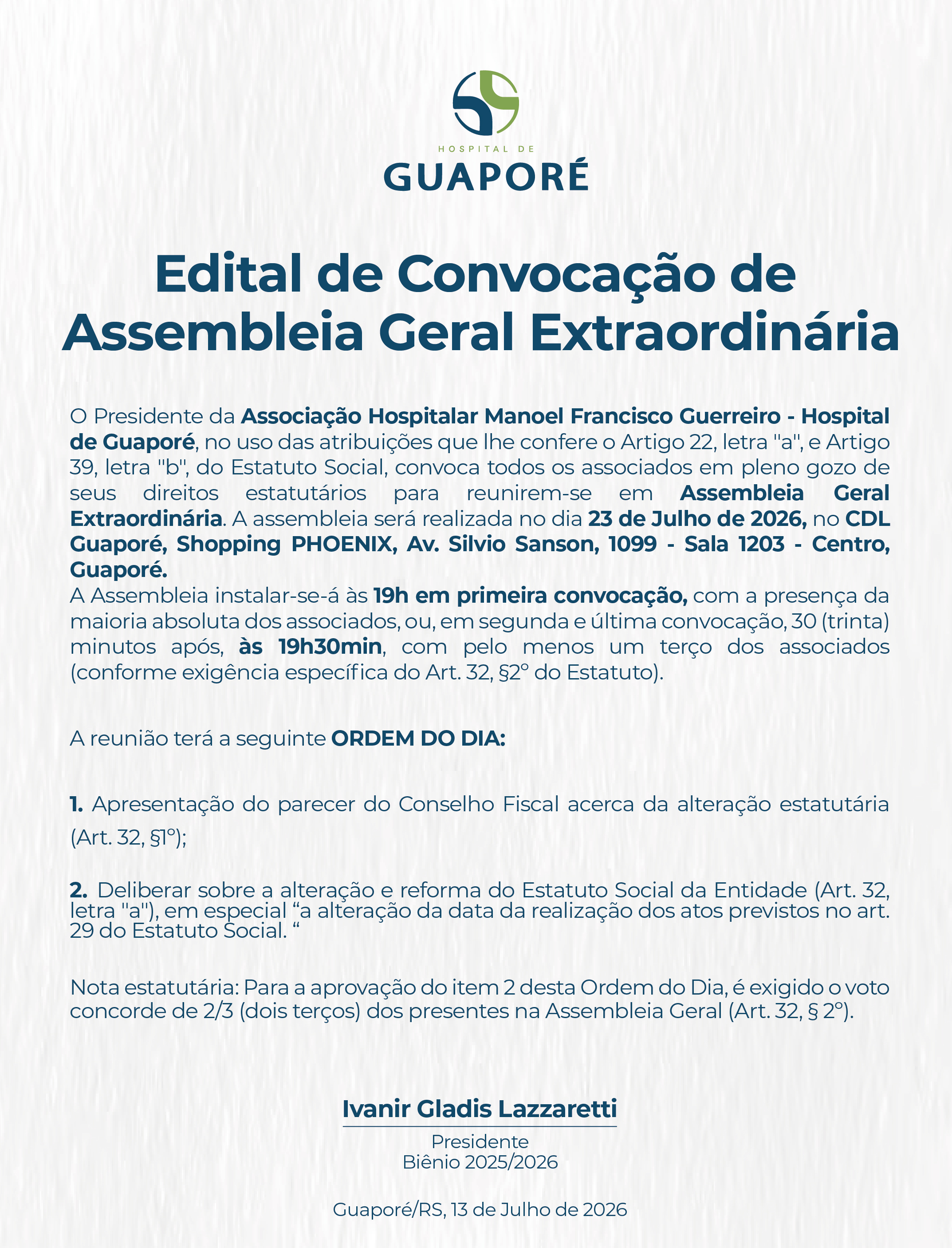 EDITAL DE CONVOCAÇÃO ASSEMBLEIA GERAL EXTRAORDINÁRIA
